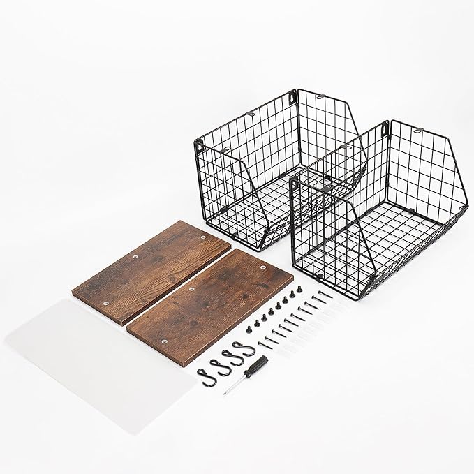 Livabber Fruit Basket for Kitchen, Metal Fruit Vegetable Storage Bin with 2 Banana Hangers, Countertop Wire Basket Organizer for Snack Potato Onion, Screw Mounted or Stand (Black, 2 Pack)