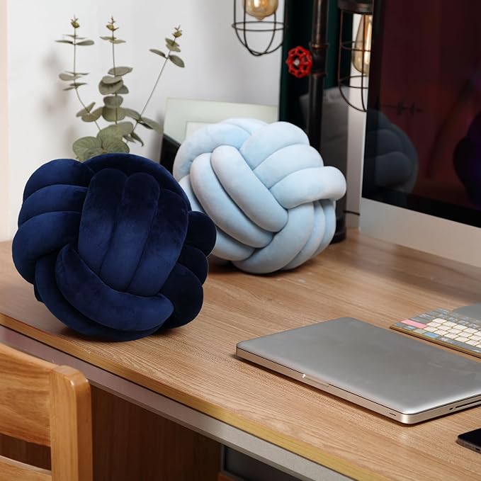 Petrella Knot Pillows Ball Round Throw Pillows Home Decor Cushion Decorative Aesthetic Throw Pillows,Navy 11inch