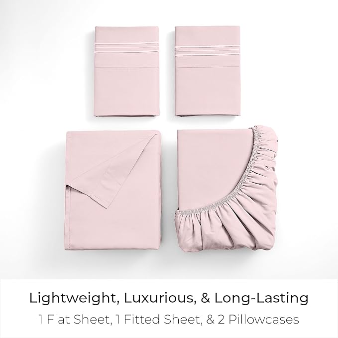Mellanni Queen Sheets Set - 4 PC Iconic Collection Bedding - Hotel Luxury, Extra Soft, Cooling Bed Sheets - Wrinkle, Fade, Stain Resistant (Queen, Blush Pink)
