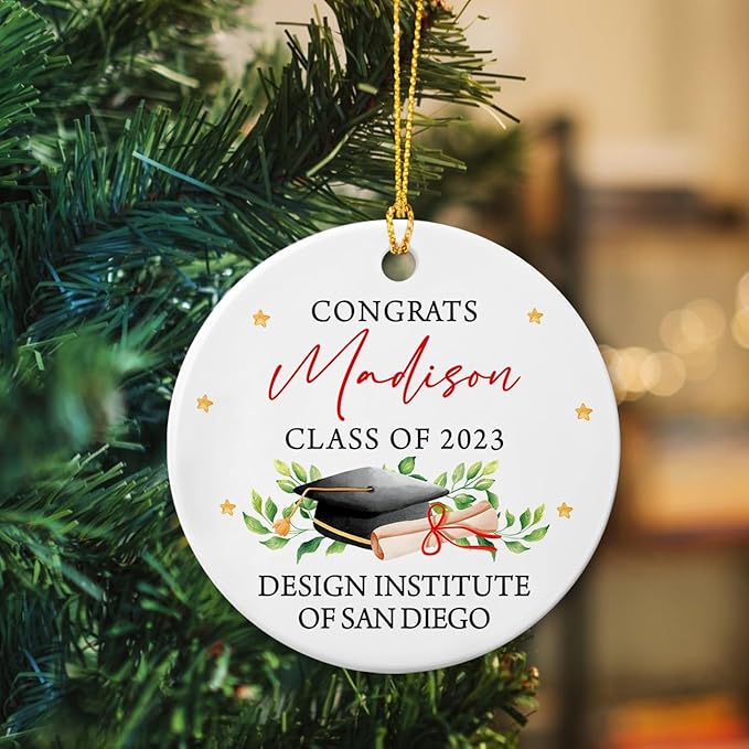 Congrats Graduation Ornament, Personalized Graduation Christmas Ornament, Class of 2025 Ceramic Ornament, Custom College Graduation Gift for Her Him, Graduate School Ornament Keepsake
