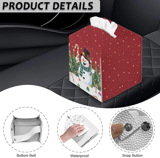 Christmas Tissue Box Cover Square Facial Tissue Holder Storage for Bedroom Bathroom Night Stand Car Modern Home Decorative with Buttons Cute Snowman Napkin Case Covers