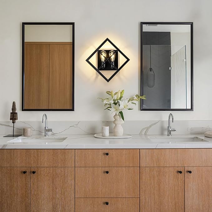 Farmhouse Wall Sconce with Black Finish,Rustic Wall Sconces Indoor Wall Light Fixtures 17.8in for Stairway, Living Room, Bedroom, Bathroom (2 Light,E26 Base, No Bulbs,1 Pack)
