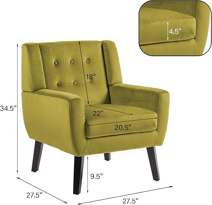 UIXE Accent Chairs Set of 2, Velvet Upholstered Armchair for Living Room, Modern Club Arm Chairs Comfy Single Sofa Button Tufted Bedroom Reading Seat - Green