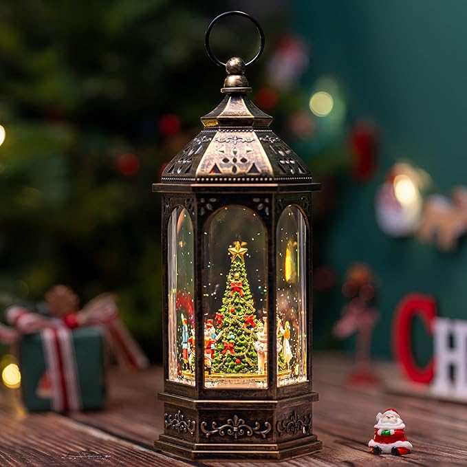 12.8'' Rotating Nutcracker Suite Scene Musical Lighted Christmas Tree Snow Globe Water Lantern with Swirling Glitter Decoration
