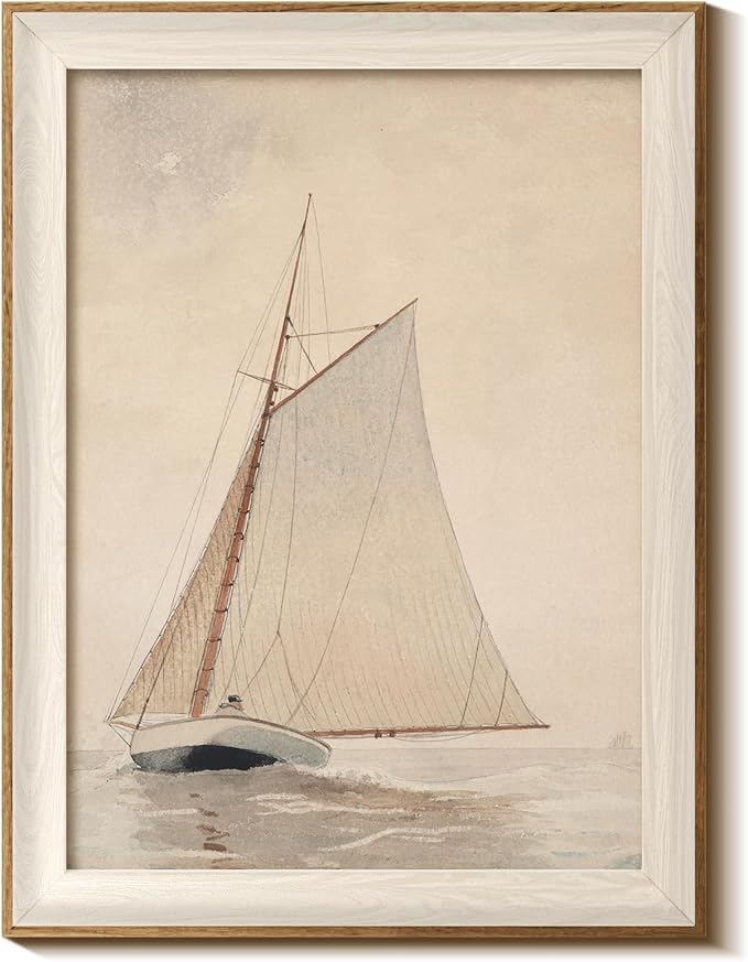 InSimSea Framed Canvas Wall Art of Large Coastal Sailboat - Classical Art for Living Room and Bedroom, White Sailboat Sea Painting, Home Decor Artwork 12x16In