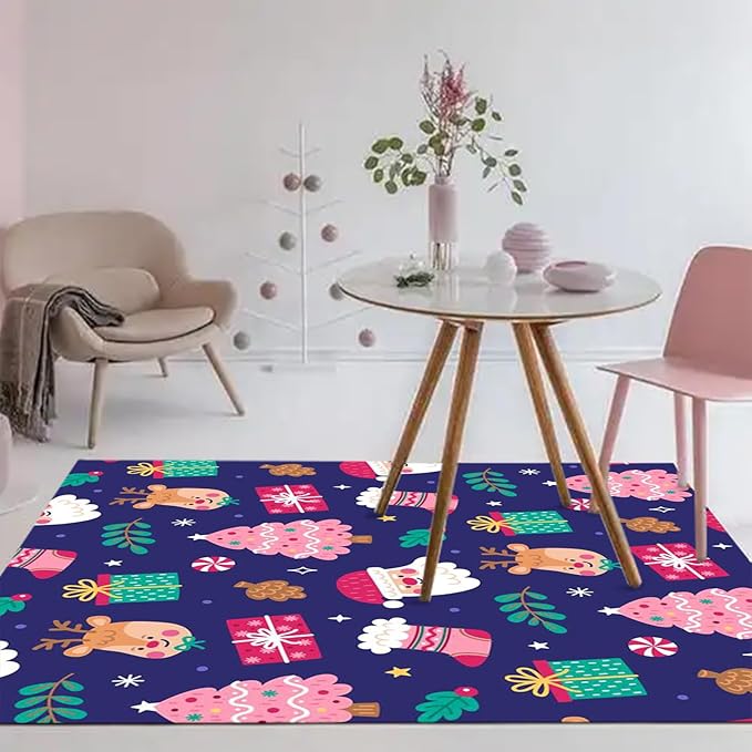 kxry Area Rugs 3X5 Feet, Christmas Soft Machine Washable Area Rugs Xmas Santa Claus Reindeer Xtmas Tree Non Slip Foldable Floor Carpet for Living Room Bedroom Dining Room Dorms Nursery Rooms Office