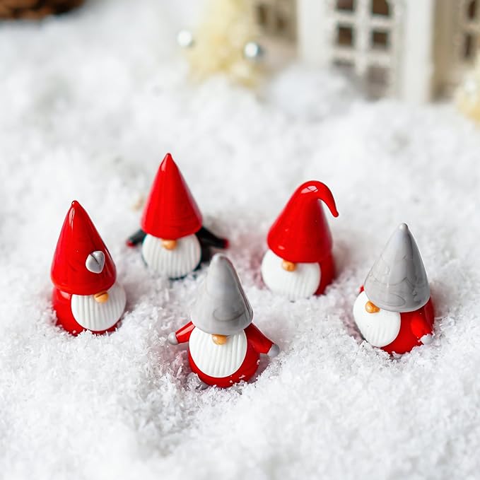 H&D HYALINE & DORA 5Pcs Glass Christmas Gnomes Figurines,Handmade Christmas Gnomes Decorations,Mini Glass Santa Figurines for Home Table Top Decor