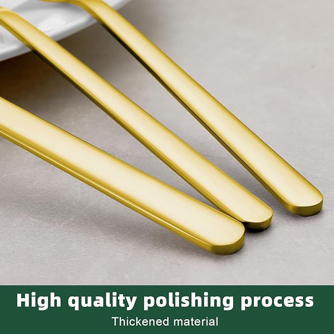 24 Pcs Gold Silverware Set with Steak Knives, Food-Grade Stainless Steel Flatware Cutlery Set for 4, Mirror Polished Tableware Eating Utensils Set for Kitchen, Knife Fork Spoon Set, Dishwasher Safe