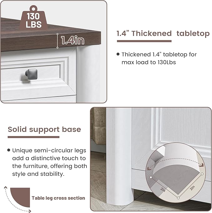 58” Executive Office Desk with Storage, White Home Office Desk with 5 Drawers, Farmhouse Writing Table with Cabinet Adjustable Shelf, White & Walnut Wooden Desk, Workspace for Study Writing