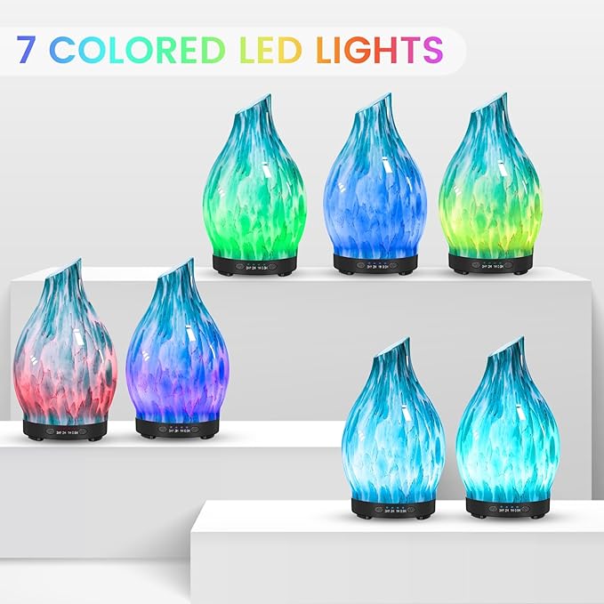 Essential Oil Diffuser, 120ML Glass Aromatherapy Diffuser with Auto Shut-Off and 7 Color LED Lights, Ultrasonic Mist Humidifier with 4 Timer for Home Office Bedroom (Blue Mountain)