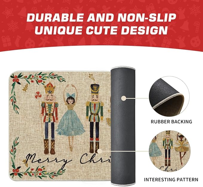 Artoid Mode Watercolor Nutcrackers Merry Christmas Doormat, Seasonal Winter Low-Profile Rug Switch Mat for Indoor Outdoor 17x29 Inch