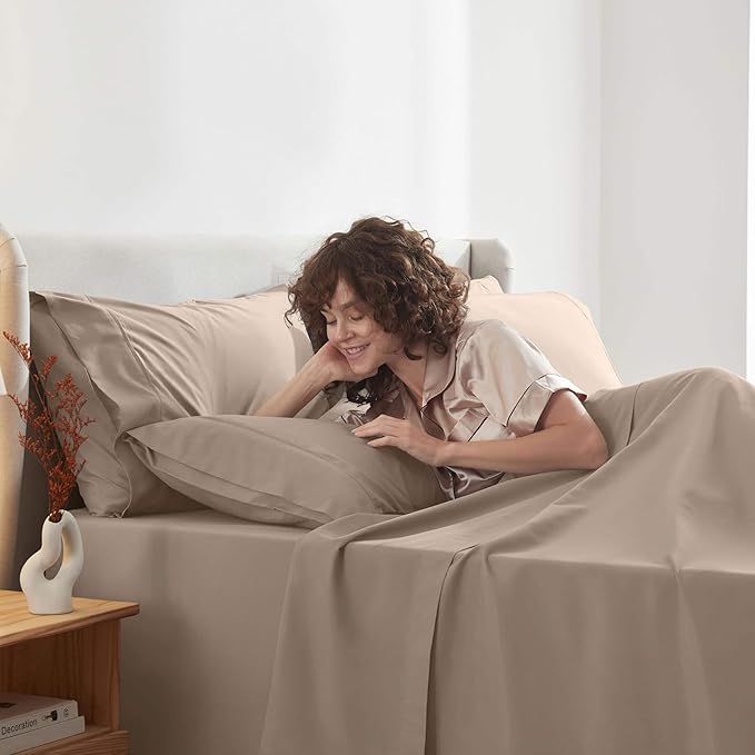 Nestl Extra Deep Full Sheet Set - 6 Piece Breathable & Cooling Sheets - Hotel Luxury Bedding Set w/18-24 Inch Deep Pockets - Easy & Secure Fit - Super Soft, Wrinkle Free & Comfy - Taupe Sand