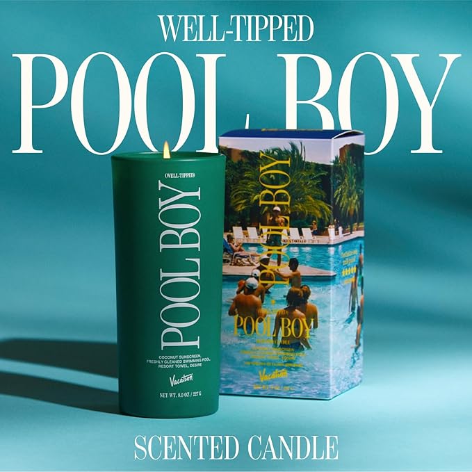 Vacation Well-Tipped Pool Boy Candle, Luxury Coconut Candle with Pool Water, Sunscreen, Resort Towel Scent, Premium Gift for Home Decor & Beach Lovers