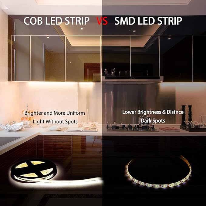 LED Strip Lights 32.8FT,Dimmable cob led Strip with Adapter and Remote,Superbright 24V led Tape,CRI90+,2700K Warm White led Strips,Indoor Perfect for Cabinet,Room,Kitchen,TV,Mirror