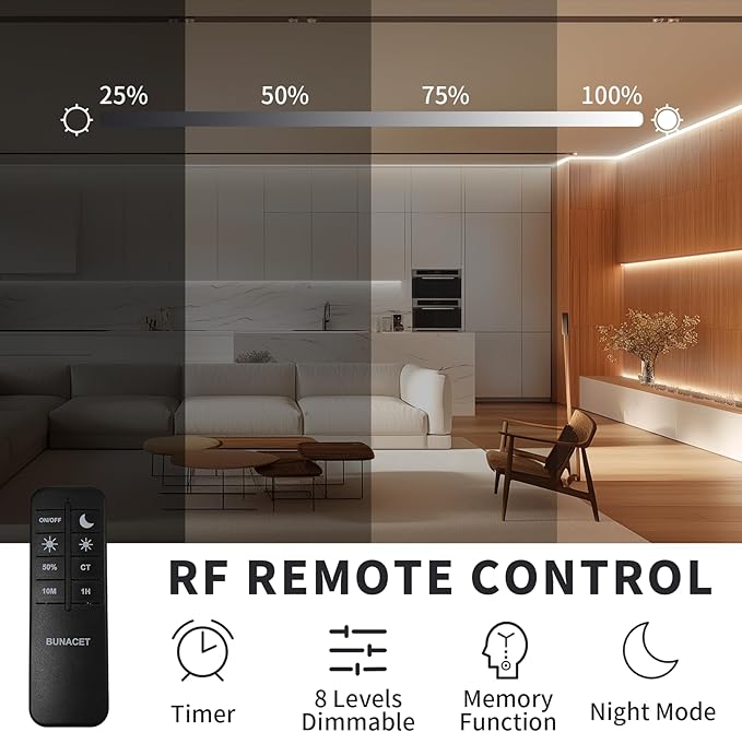 80FT/24m COB LED Strip Light (2 Rolls of 40ft) Warm White Dimmable 6500K High Lumen CRI 90+ with 24V Power Adapter RF Remote LED Lights for Bedroom Counter Under Cabinet Kitchen Projects