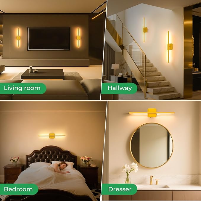 10000mAh Detachable Battery Operated Wall Sconce Set of 2, Wireless Wall Lamp 3000-6500K Dimmable, Rechargeable Wall Light for Bedroom, Living Room, 28.3" Gold