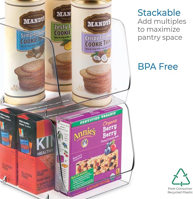 InterDesign iDesign Linus Stacking Organizer Bins for Kitchen, Pantry, Office, Bathroom, Extra Large-Clear (Pack of 4)