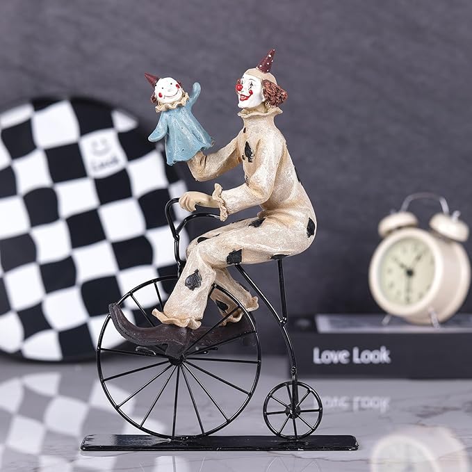 orenm Creative Clown Circus Statues,Interesting Home Decor Resin Sculpture,Handmade Crafts Collectible Art Figures Decor Ornament,Christmas,Parties and Events Desktop Decor (Bicycle)