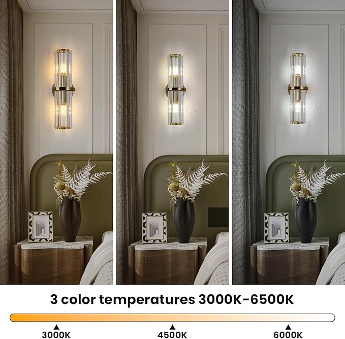 Crystal Wall Sconce Set of Two, Brushed Gold Bathroom Wall Light, Modern Sconces Wall Decor. 2-Light Luxury Indoor Wall Lamp 15.7-Inch for Living Room, Hallway, Mirror, Bathroom, Vanity. E26
