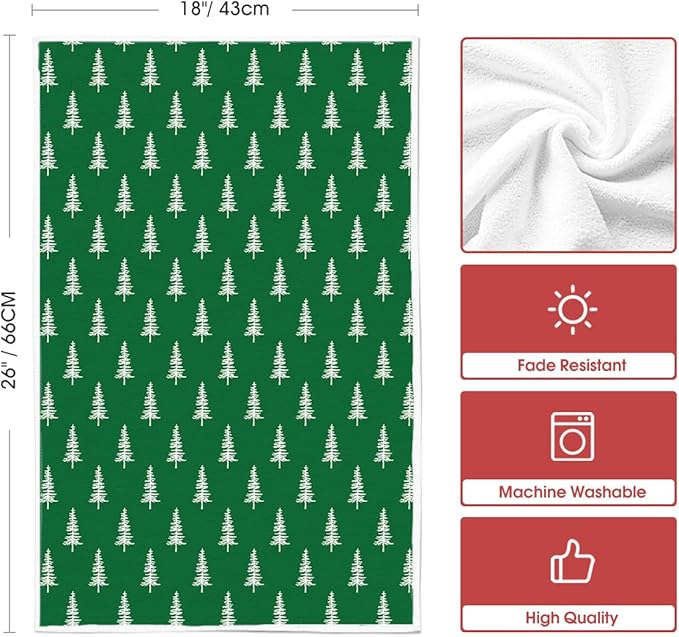 Artoid Mode Dark Green Xmas Trees Christmas Kitchen Towels Dish Towels, 18x26 Inch Holiday Farmhouse Winter Decoration Cleaning Set of 2