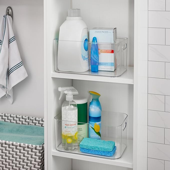 STORi Bliss XL Clear Plastic Storage Bin, Pantry Organizers & Storage Containers, Home Organization Must Haves for Kitchen, Laundry Room, Office, Closet, 12” x 8” Made in USA (Pack of 2)
