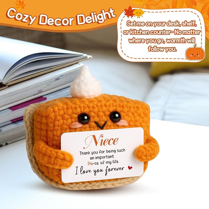 Thank You Gifts for Niece from Auntie Uncle, Mini Crochet Pumpkin Pie Plush, Birthday Presents for Halloween Thanksgiving Christmas Stockings Stuffer Emotional Small Cute Decorations
