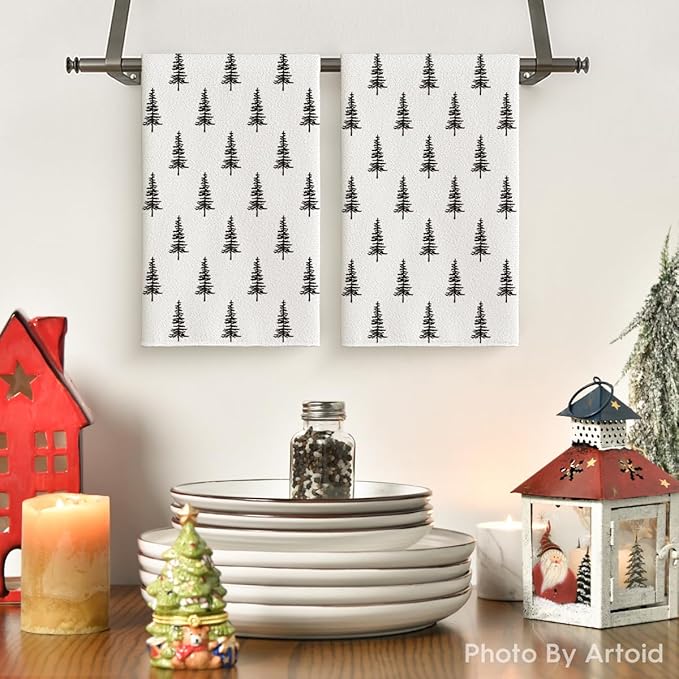 Artoid Mode Beige Xmas Tree Christmas Kitchen Towels Dish Towels, 18x26 Inch Holiday Winter Decoration Hand Towels Set of 4