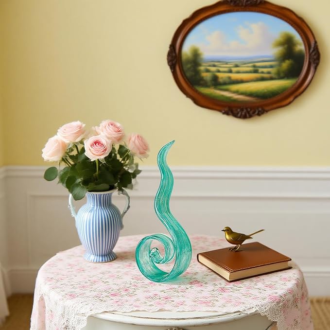 11.4" Tall Hand-Blown Glass Sculpture Murano-Style Sculpture Art Ornament Statue Figurines Home Decor Accent Piece Coastal Ocean Nautical Home Decor,Shelf,TV Stand,Tabletop Centerpieces,Wonderful Gift