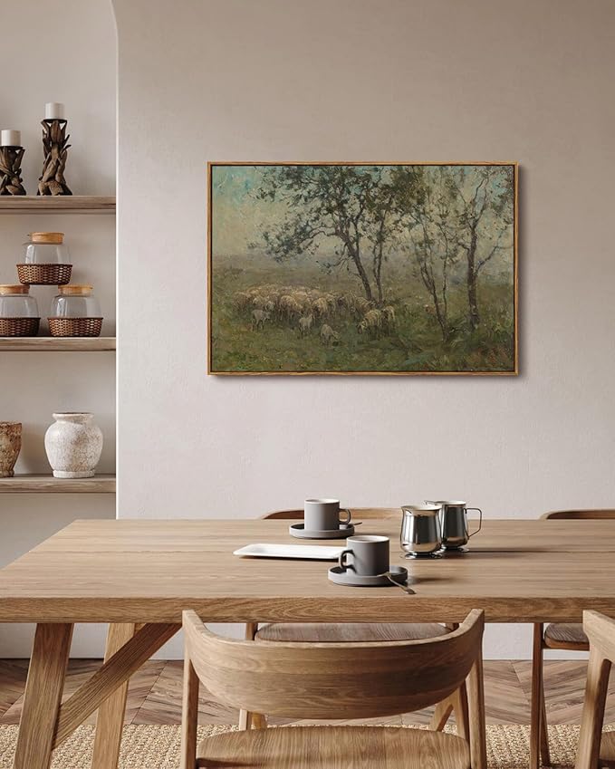 KISSFOX Framed Vintage Landscape Wall Art Natural Scenery Canvas Prints Colorful Painting Artwork Rustic Farmhouse Pictures Decor Living Room Office Bedroom Bathroom Kitchen