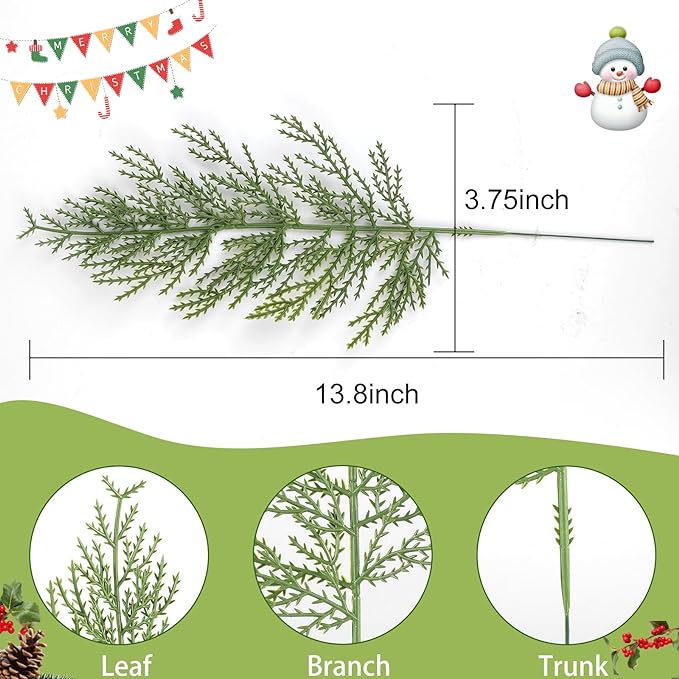 Hananona Artificial Pine Branches,40 Pcs Christmas Faux Cedar Stems, Artificial Faux Cedar Branches, Fake Christmas Greenery Pine Picks for Wreath Craft DIY Home Kitchen Decorations (40, Green)
