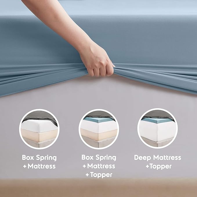 Nestl Extra Deep King Sheet Set - 6 Piece Breathable & Cooling Sheets - Hotel Luxury Bedding Set w/18-24 Inch Deep Pockets - Easy & Secure Fit - Super Soft, Wrinkle Free & Comfy - Stone Blue