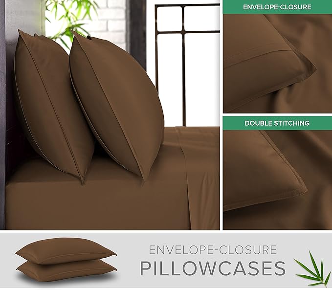 Queen Sheets by Pure Bamboo, Genuine 100% Organic Viscose Derived from Bamboo Bed Sheet Set, Luxuriously Soft & Cooling, Double Stitching, Lifetime Quality Promise (Queen, Coconut Husk)