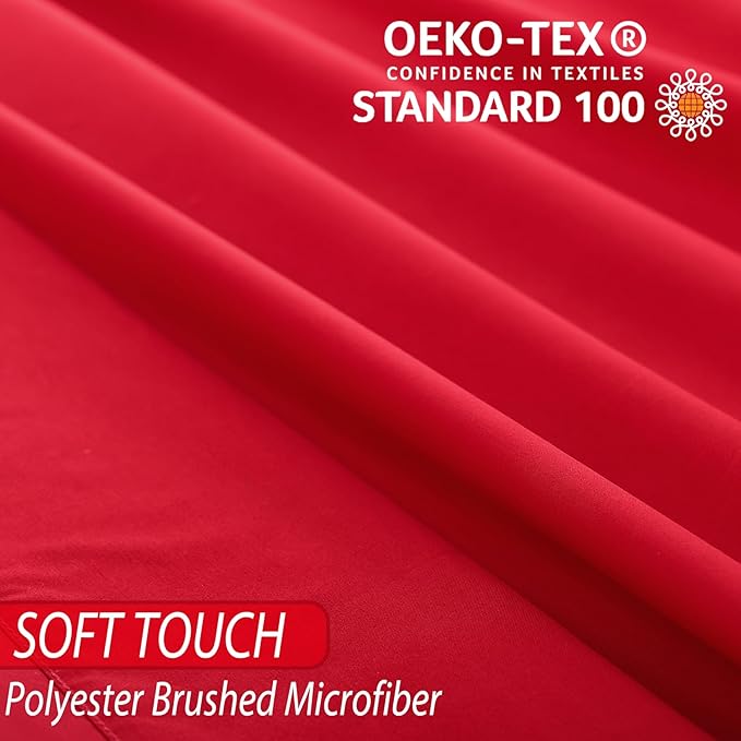 Whitney Home Textile Queen Sheet Set, Soft Microfiber Hotel Bed Sheets Queen Size, Extra Deep Pocket, Luxury Breathable Bedding Sheet & Pillowcase Sets, 4 Piece Wrinkle Free Oeko-Tex, Red