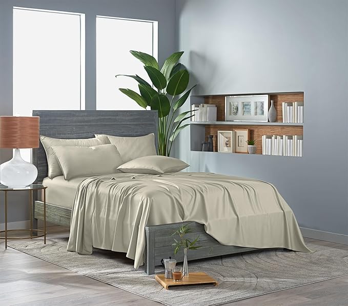 Pure Bamboo Twin XL Sheets, Genuine 100% Organic Viscose Derived from Bamboo Bed Sheet Set, Luxuriously Soft & Cooling, Double Stitching, Lifetime Quality Promise (Twin XL, Birch)