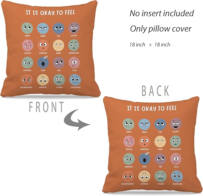 Nogrit Counseling Office Must Haves Throw Pillow Cover, Calming Corner, Mental Health Pillowcase Decor for Home Kids,Mental Health Counselor Gifts, Calming Corner Pillow Covers 18x18 Earthy Yellow
