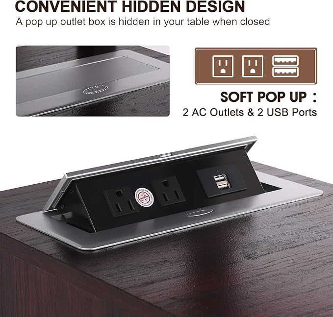 HIFYOBRO 18'' End Table with Charging Station, Adjustable Shelf & Storage, Modern Farmhouse Nightstand for Bedroom, Living Room, Office