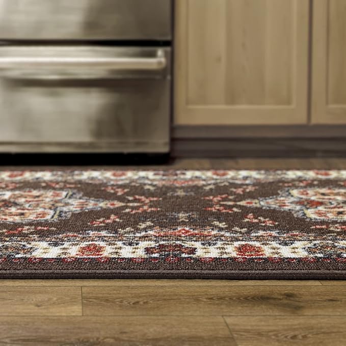 Antep Rugs Alfombras Oriental Traditional 2x7 Non-Skid (Non-Slip) Low Profile Pile Rubber Backing Indoor Runner Rugs (Brown, 2' x 7')