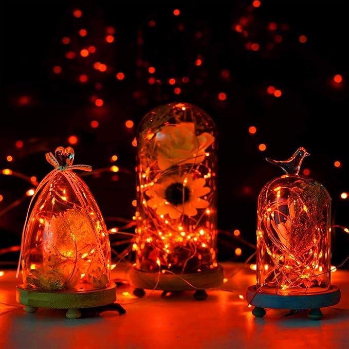 12 Pack Orange Halloween Lights Battery Operated String Lights 7 Feet 20 Led Fairy Lights Waterproof Mini Lights Silver Wire for DIY Indoor Outdoor Xmas Bedroom Holiday Halloween Party Decorations