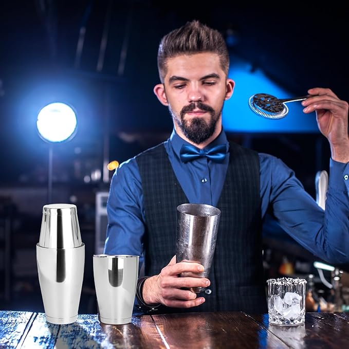 4 Pcs Bar Cocktail Boston Cocktail Shaker Martini Shaker Mixer Basic Tool Cocktail Set Stainless Steel Bar Shaker for Bartender