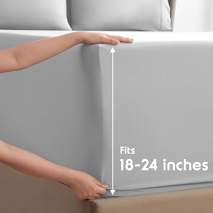 Nestl Extra Deep Full Sheet Set - 6 Piece Breathable & Cooling Sheets - Hotel Luxury Bedding Set w/18-24 Inch Deep Pockets - Easy & Secure Fit - Super Soft, Wrinkle Free & Comfy - Light Gray
