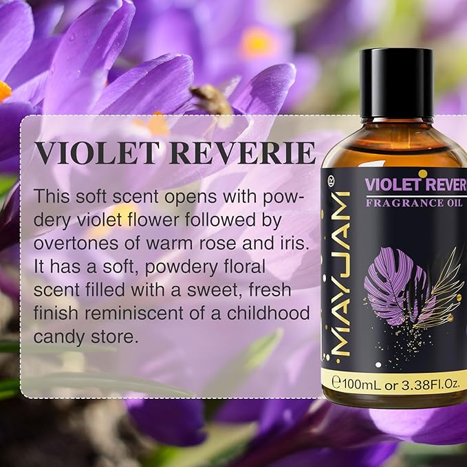Violet Reverie Fragrance Oil Essential Oil, MAYJAM 3.38FL.OZ Violet Reverie Oil for Diffusers for Home, Long Lasting Scented Oils for Soap Candle Making - 100ML
