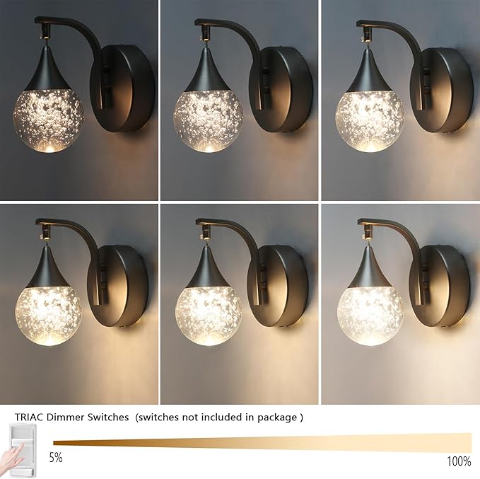 Wall Sconce Indoor, LED Modern Crystal Wall Sconces, Bubble Sconce Wall Lighting for Bedroom Dining Room Living Room Hallway Vanity Bathroom, Nickel