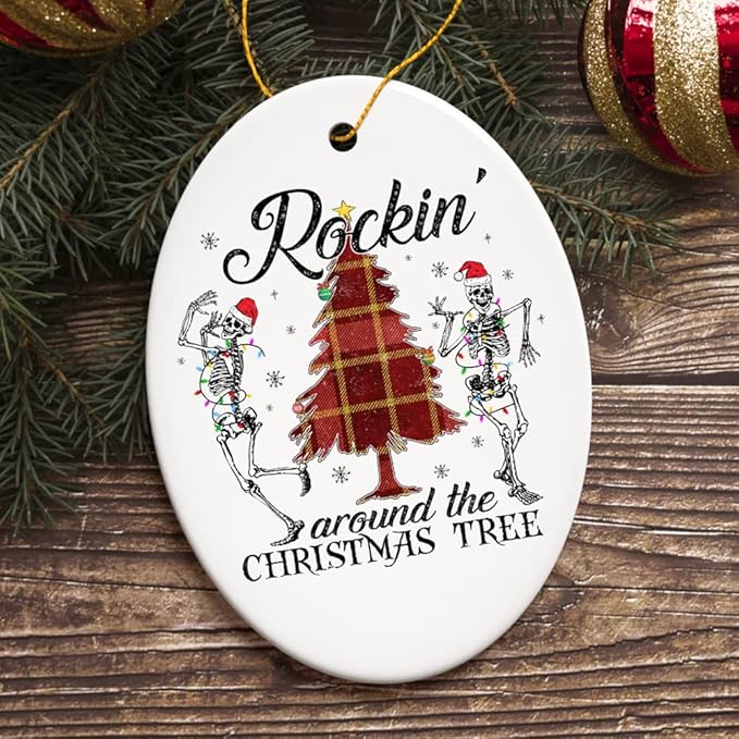 Rockin Around The Christmas Tree Dancing Skeleton Ornament