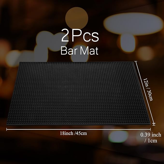 Tioncy 2 Pcs Bar Mat for Countertop 18 x 12 Inch Non Slip Rubber Mat Service Spill Cocktail Bartending Coffee Bar Mats for Hot Dishes Restaurants Barbershop Clippers Hot Pads, Black