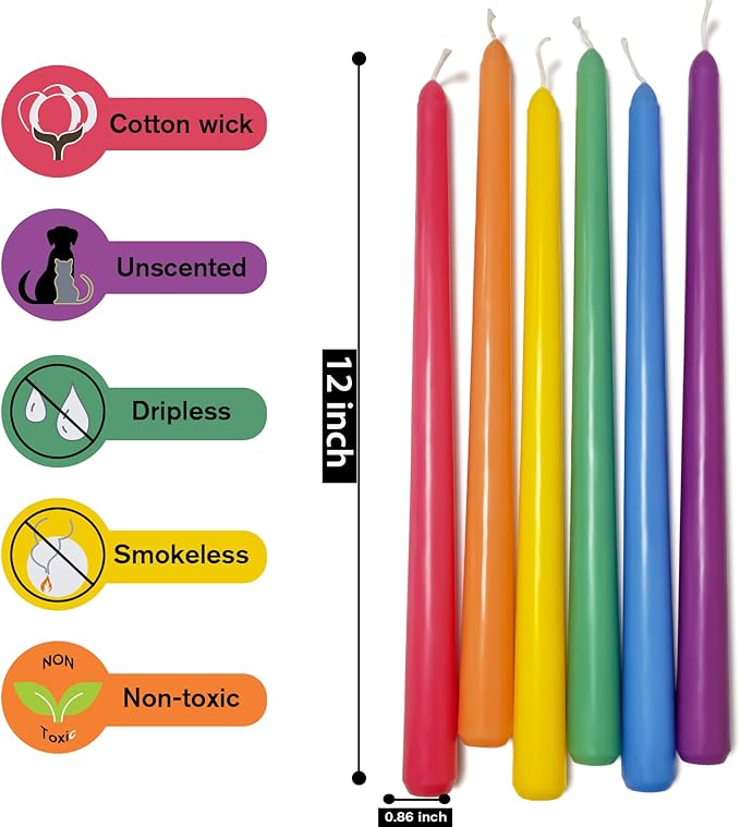 Long Taper Candles 6 Pcs Unscented Taper Candlesticks for Dinner Home Decor Kitchen Wedding Birthday Party Decorations