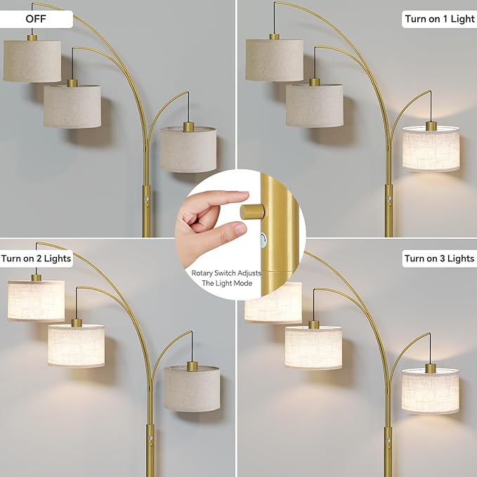 SUNMORY 3 Lights Floor Lamp for Living Room, 78" Tall Standing Lamp with Hanging Drum Shade, Modern Arc Floor Lamps with Heavy Base, Mid Century Arched Tree Floor Lamp for Bedroom, Office, Corner