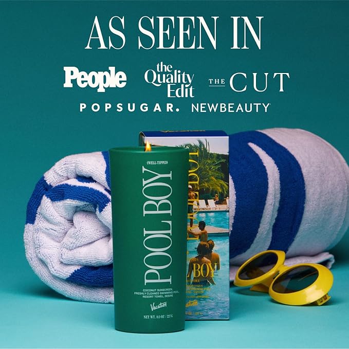 Vacation Well-Tipped Pool Boy Candle, Luxury Coconut Candle with Pool Water, Sunscreen, Resort Towel Scent, Premium Gift for Home Decor & Beach Lovers