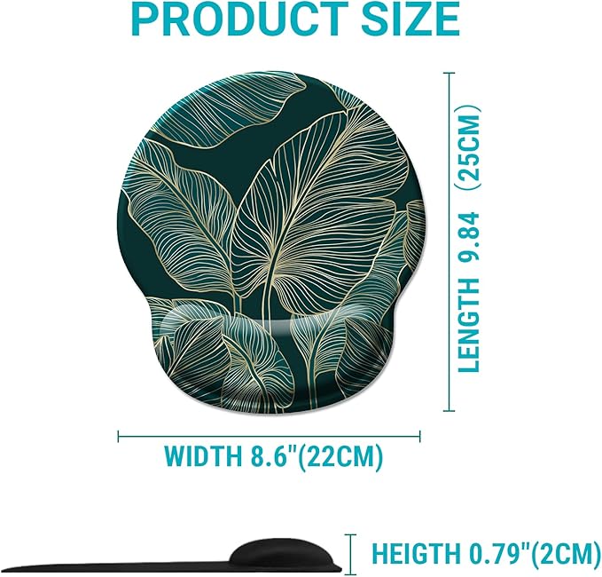 Ergonomic Mouse Pad Wrist Support, Green Tropical Leaves Mouse Pads with Wrist Rest, Computer Mousepad for Gaming with Non-Slip PU Base, Comfortable Mouse Pad Office Decor Desk Accessories