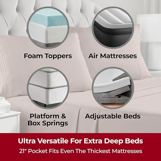 Mellanni Extra Deep Twin Sheets - 3 PC Iconic Collection Bedding - Hotel Luxury, Ultra Soft, Cooling Bed Sheets - Wrinkle, Fade, Stain Resistant (Twin, Tan)