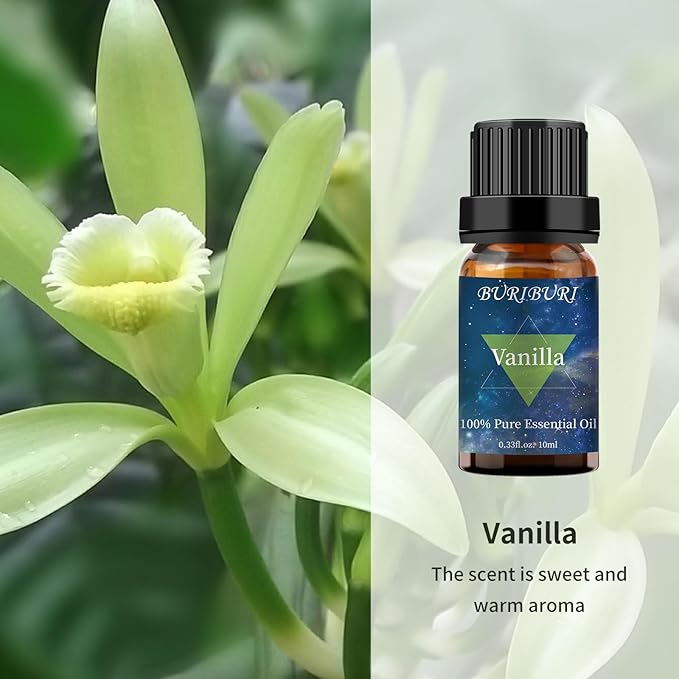 BURIBURI Lavender Essential Oil and Vanilla Oil Essential Oil Set, 100% Pure, Undiluted, Natural Essential Oils Mother's Day Gift Set for Diffuser, Massage (Lavender+Vanilla)